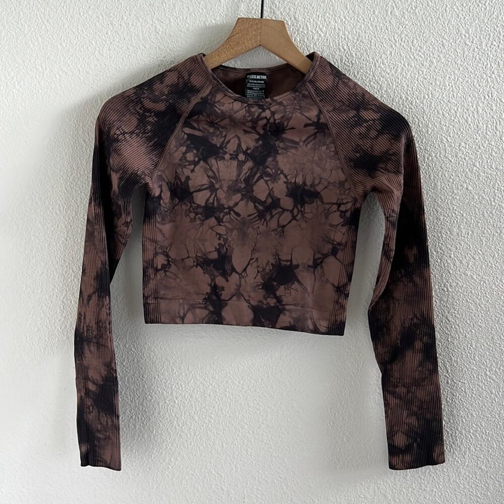 Victoria's Secret Pink Active Cropped Stretch Long Sleeve Top Dark Tie Dye Small